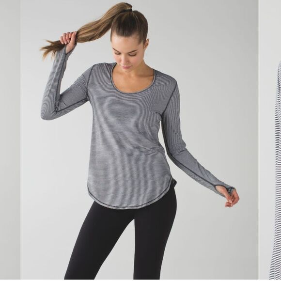 Lululemon Yogini 5 Year Long Sleeve Tee Tonka Stripe Black White Est. Size 10 - Picture 9 of 11